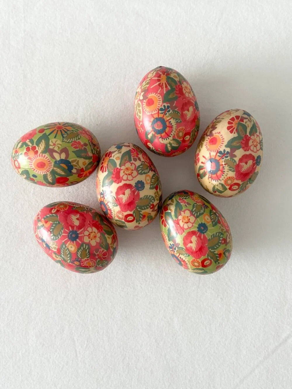 Set of 6 POTTERY BARN Decoupage Eggs Easter Decorative Colorful Floral Folk Art
